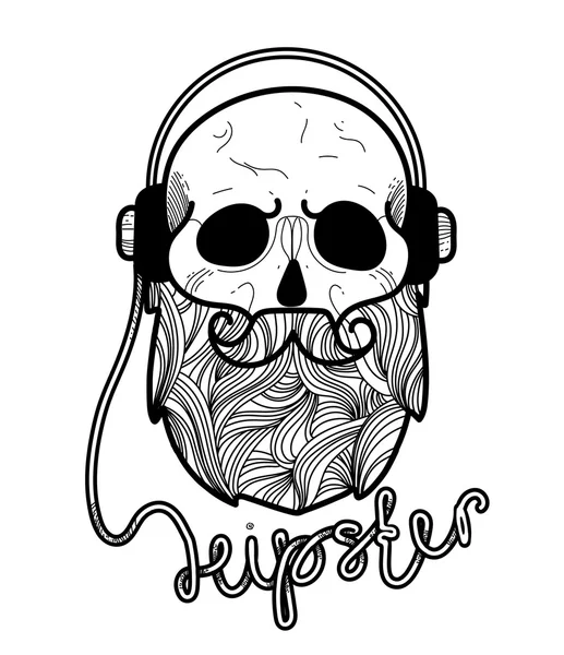 Totenkopf Hipster von Hand gezeichnet — Stockvektor