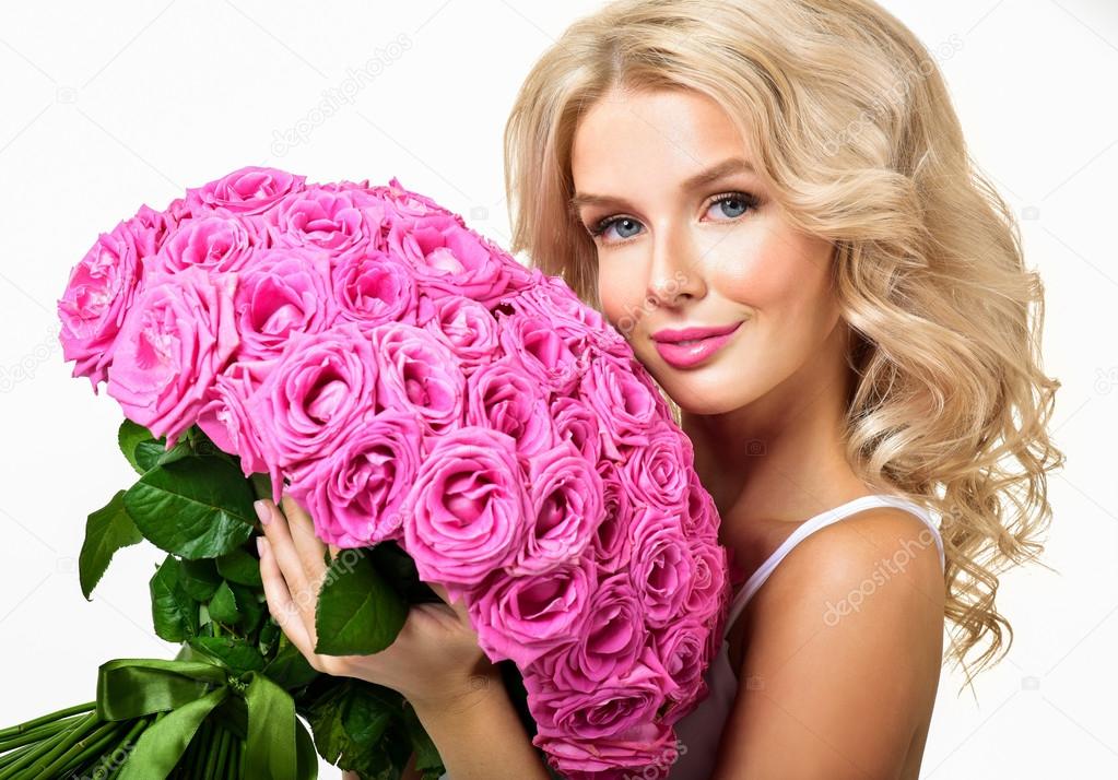 девушка блондинка цветы розы girl blonde flowers rose без смс