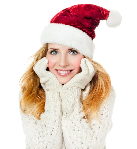 Ritratto di donna in cappello da Babbo Natale — Foto Stock