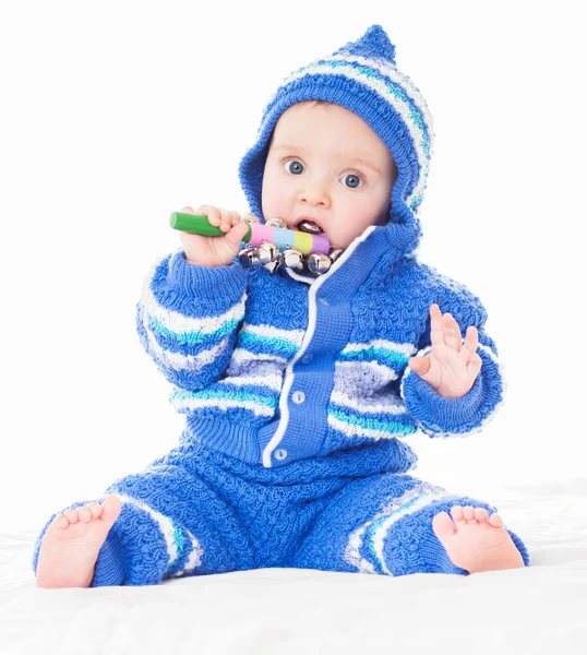 Szczęśliwe dziecko w niebieskiej sukience — Zdjęcie stockowe