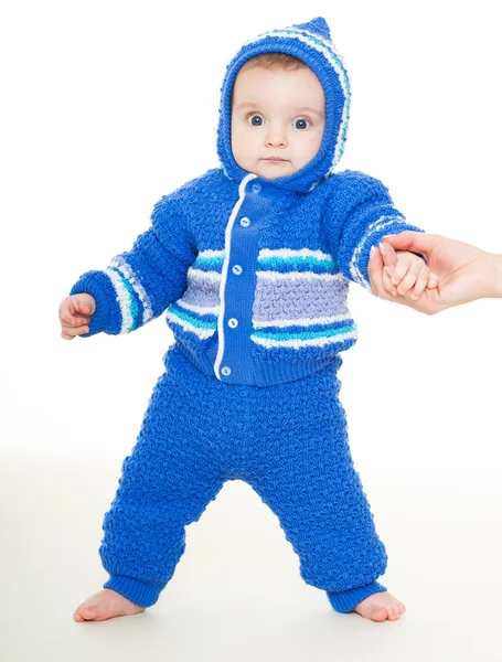 Szczęśliwe dziecko w niebieskiej sukience — Zdjęcie stockowe