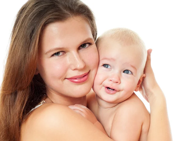 Mãe e bebê brincando e sorrindo — Fotografia de Stock