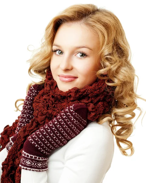 Girl in a scarf and mittens — Stock Photo, Image