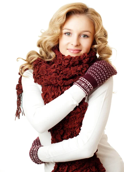 Girl in a scarf and mittens — Stock Photo, Image
