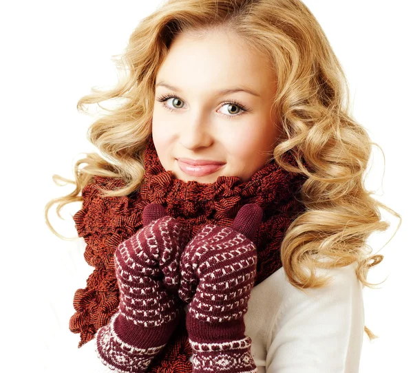 Girl in a scarf and mittens — Stock Photo, Image