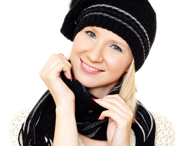 Donna allegra in cappello caldo — Foto Stock