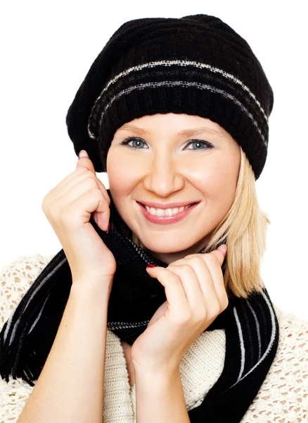 Χαρούμενα γυναίκα σε ζεστό καπέλο — Φωτογραφία Αρχείου