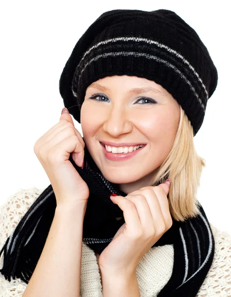 Cheerful woman in warm hat — Stock Photo, Image