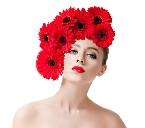 fashion model with flowers in her hair