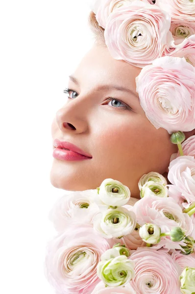 Fashion model with flowers in her hair — Stock Photo, Image