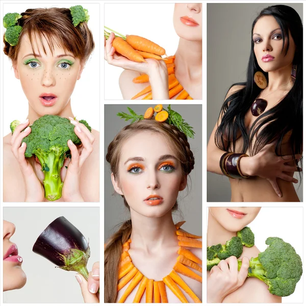 Όμορφες γυναίκες με λαχανικά — Φωτογραφία Αρχείου
