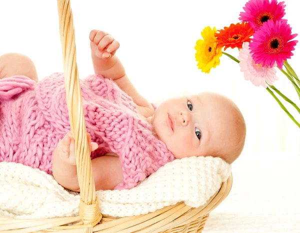 Bébé fille dans le panier — Photo