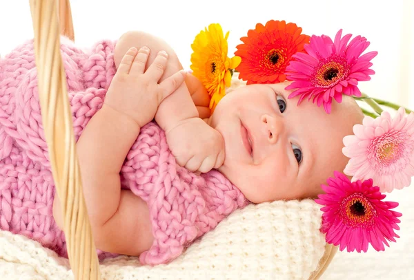 Baby girl in the basket — Stock Photo, Image