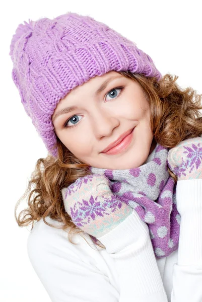 Cheerful woman in warm hat — Stock Photo, Image