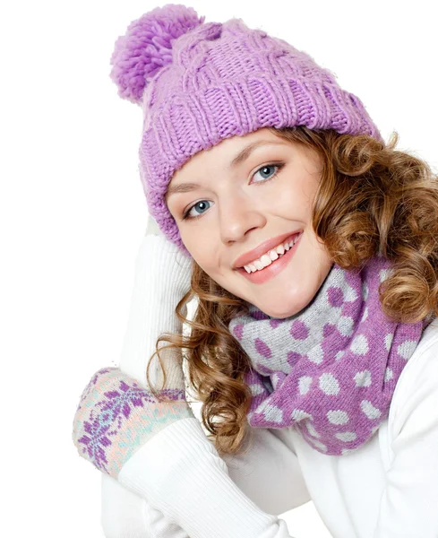 Cheerful woman in warm hat — Stock Photo, Image