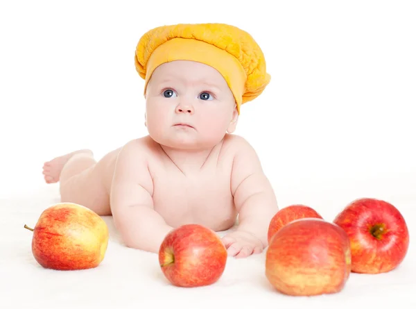 Bebê bonito com maçãs — Fotografia de Stock