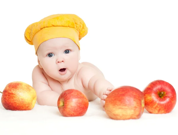 Piękne dziecko z jabłkami — Zdjęcie stockowe