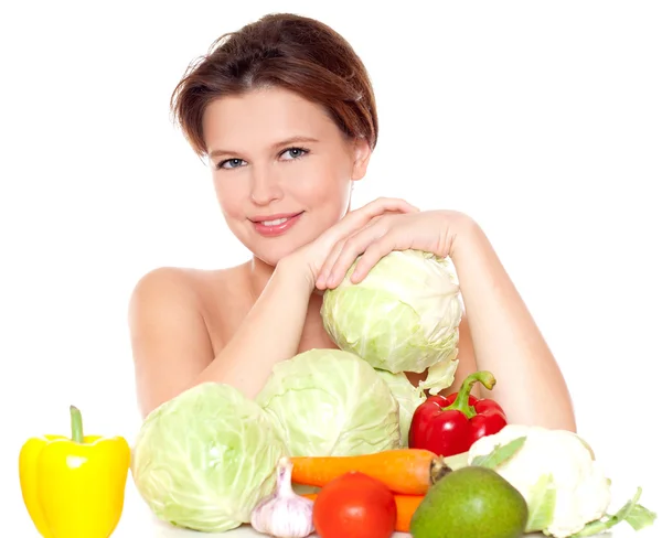 Frau mit saisonalem Gemüse — Stockfoto