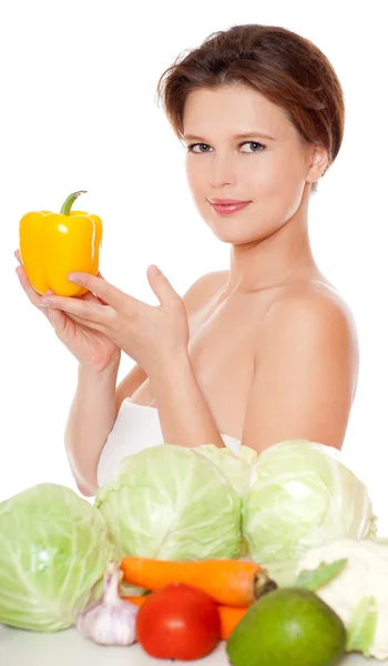 Frau mit saisonalem Gemüse — Stockfoto