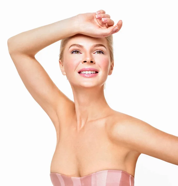 Beautiful Young Woman Holding Her Arms Showing Clean Underarms Armpit — Stock Photo, Image