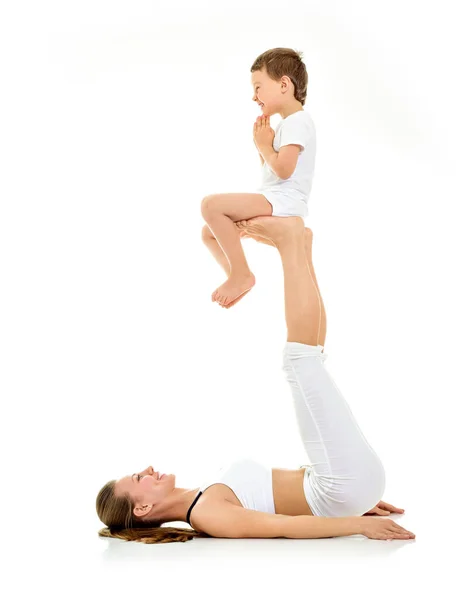 Mère Fils Faisant Exercice Yoga Gymnastique Mère Bébé — Photo