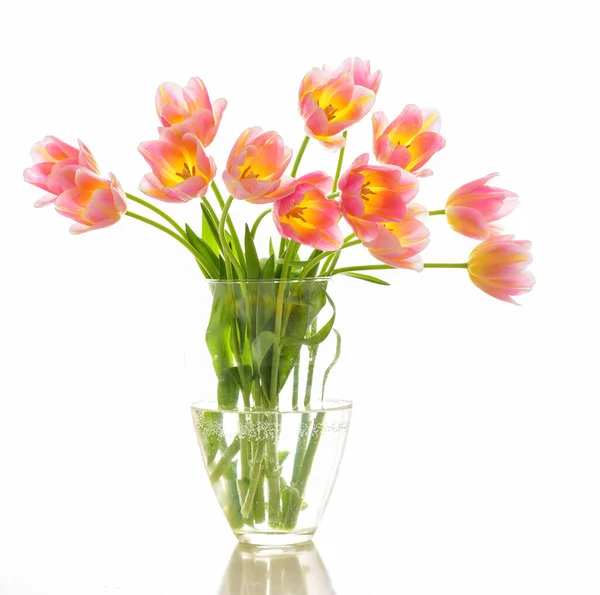 Heller Frühlingsstrauß Einer Vase Frühling Vase Mit Tulpen — Stockfoto