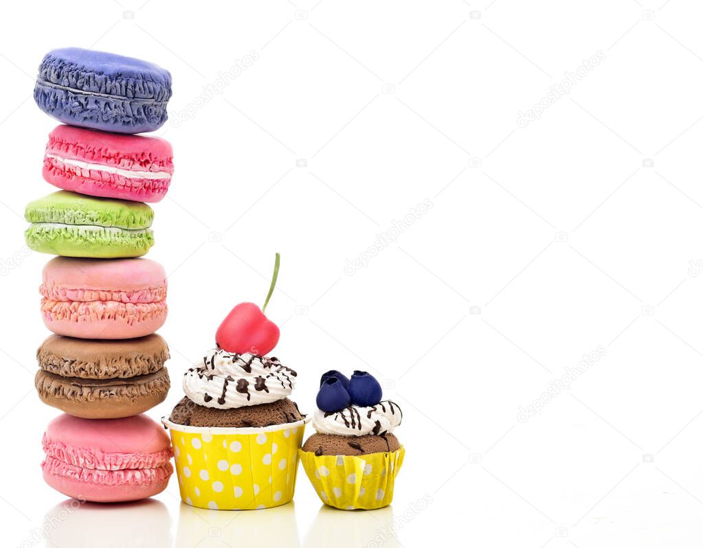 french macaroons or macaron on a white background. colourful