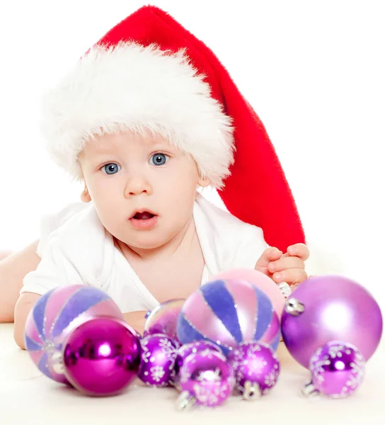 Karácsony Gyermek Piros Kalapban Stock Fotó