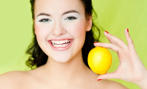 Young Beautiful Woman Lemon Perfect Skin Stock Picture