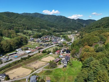 Aerial footage of the countryside of Japan.