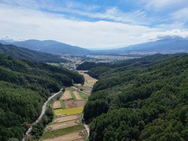 Aerial footage of the countryside of Japan.