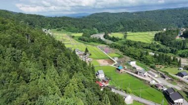 Yeşil tarlaların ve kırsal alanların havadan görünüşü