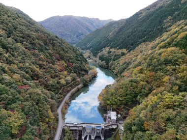 İçinden nehir akan güzel bir dağ vadisi. Ağaçlar yapraklarla dolu ve gökyüzü bulutlu.