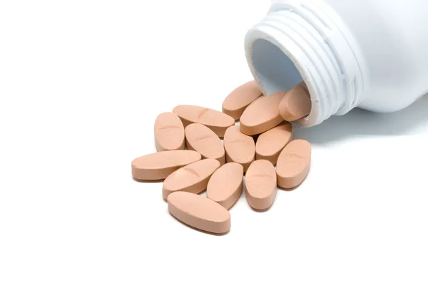 Pour Bottle Pills Medicine Closeup Detail — Stock Photo, Image