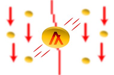 Algo Düşüşü. Gauss etkisi arka planında kırmızı ok var. Algo piyasası çöktü. Kırmızı çizelge aşağı
