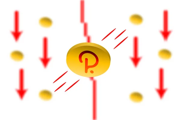 Polkadot Düşüşü. Gauss etkisi arka planında kırmızı ok var. Polkadot DOT borsası çöktü. Kırmızı çizelge aşağı