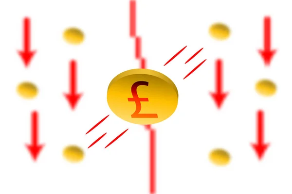 Queda Sterlin Seta Vermelha Para Baixo Com Fundo Efeito Borrão — Vetor de Stock