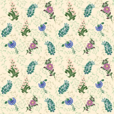 Kır çiçekleri çizilmiş desen arka plan. Lily vadi, Peygamber Çiçeği