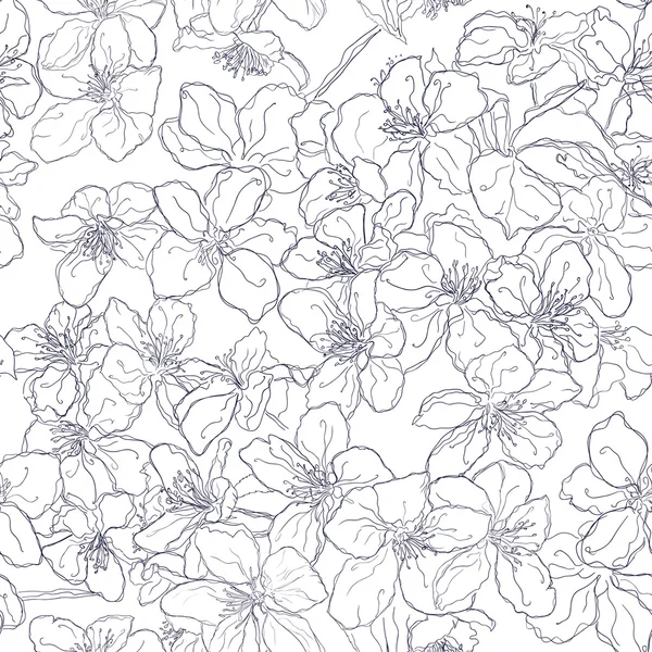 手描きのシームレスなパターン背景線桜花 — ストックベクタ