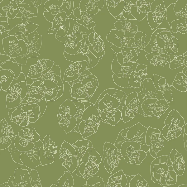 Nahtlose florale Muster Hintergrund umreißt hellbeige auf grün — Stockvektor