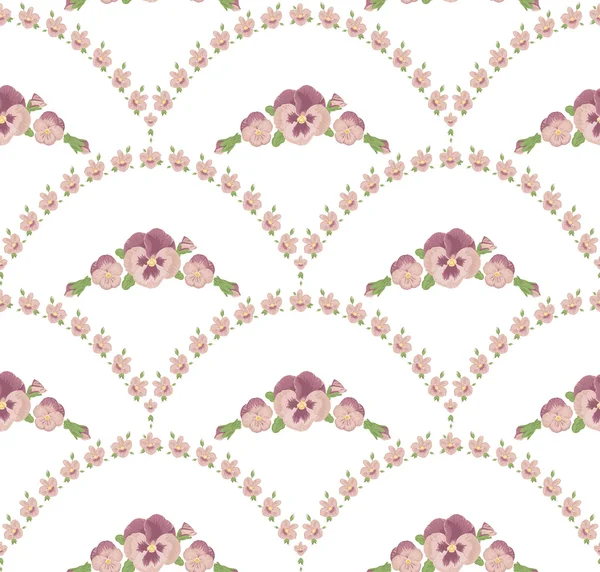 Nahtlose Muster schöne Stiefmütterchen Blumen, weißen Hintergrund, rosa floralen Ornament — Stockvektor