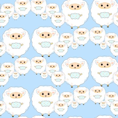 Seamless pattern of cute sheep family 