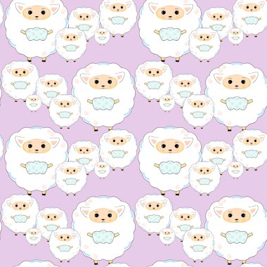 Seamless pattern of cute sheep family 