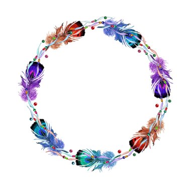 Suluboya tüyler, boncuklu kurdela