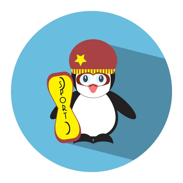 Icono de Pingüino y Snowboard — Vector de stock