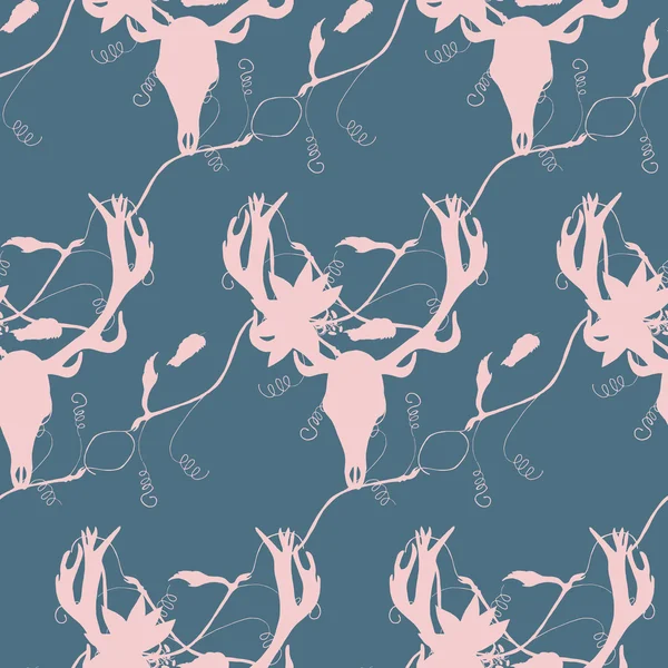 Deer Skulls and passion flowers pattern. — Stock Vector