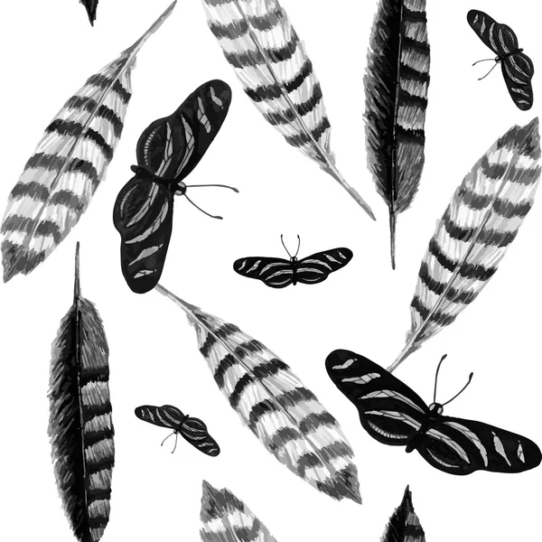 Plume et papillon BW . — Image vectorielle