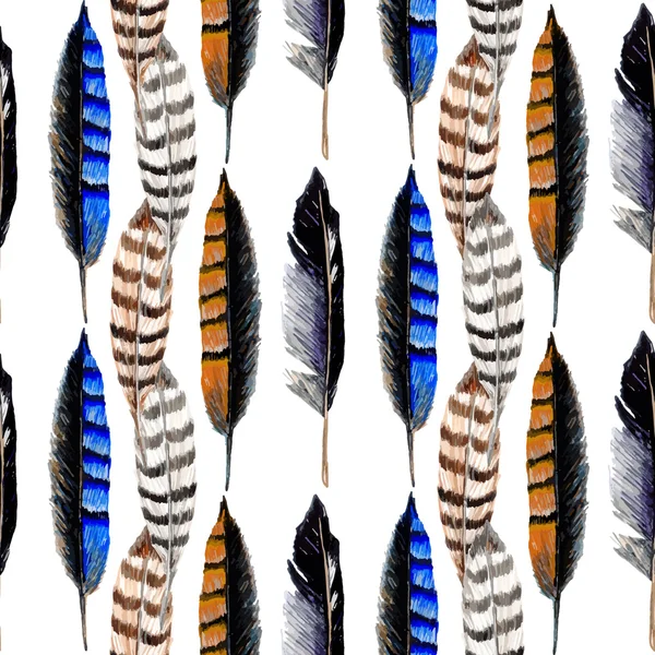 Acuarela rayas plumas patrón sin costuras — Vector de stock