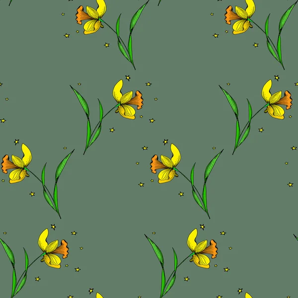 Seamless Daffodil pattern. — Stock vektor