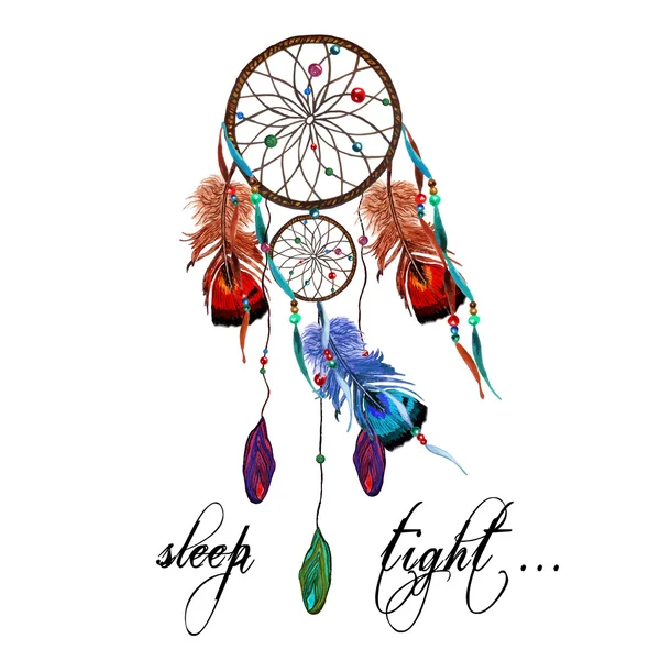 Aquarela Dreamcatcher, Penas — Vetor de Stock